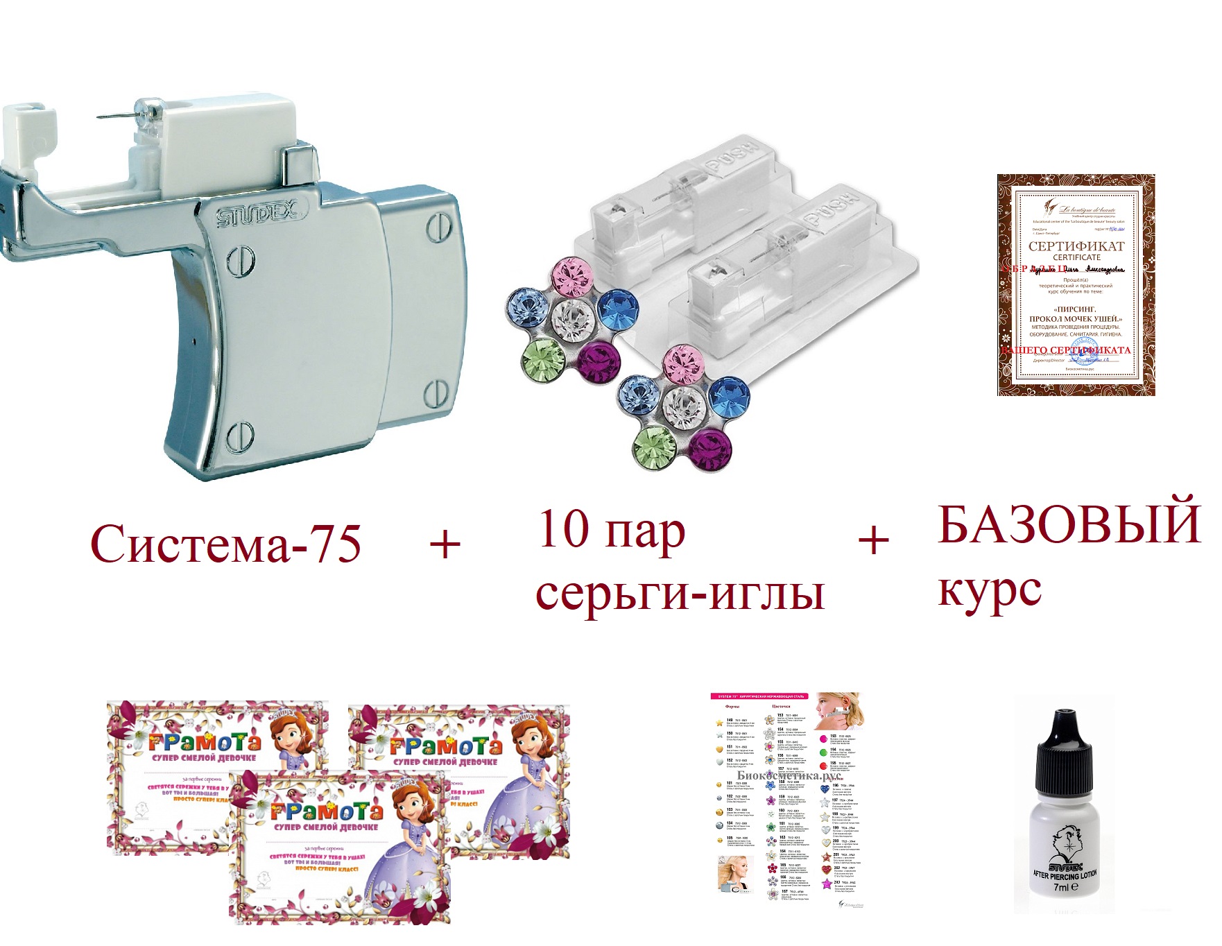 Набор: Обучение прокол ушей + Система-75 STUDEX купить